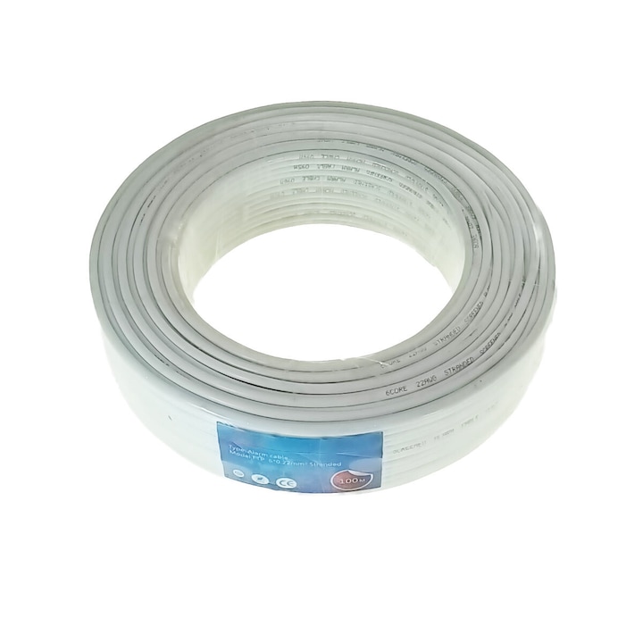 Rola 100m cablu alarma ecranat, FTP, 6 x 0.22mm2, 22AWG, CCS, alb 100 m