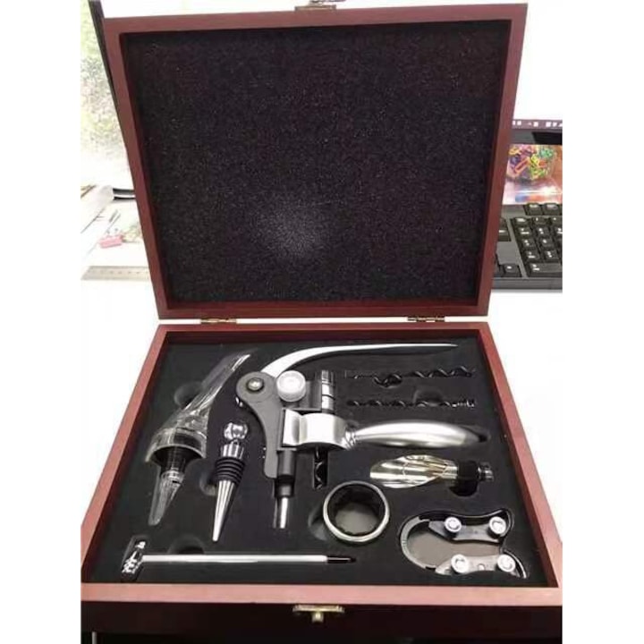 Комплект аксесоари за вино, Тирбушон, Отварачка за бутилки, Кутия