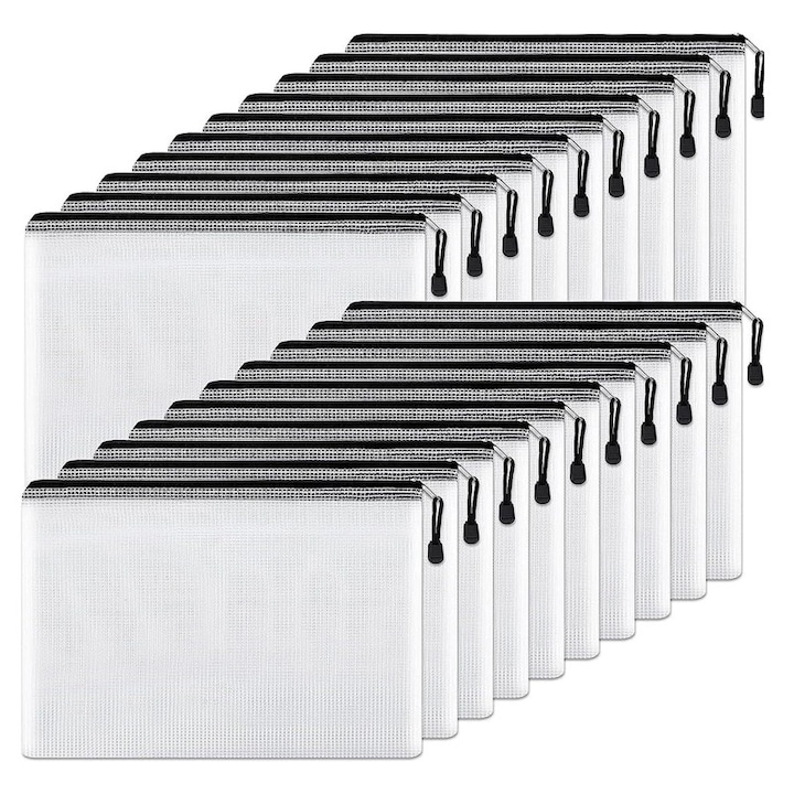 Set 20 dosare, Blythornix, A5, 24x17.5cm, pungi din plasa cu fermoar pentru depozitarea documentelor de birou, Negru