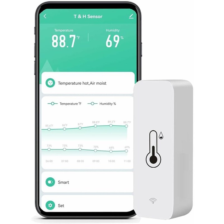 WiFi hőmérő Higrométer, intelligens felügyelet, riasztás, 71x20x35mm, 1 db-os szett