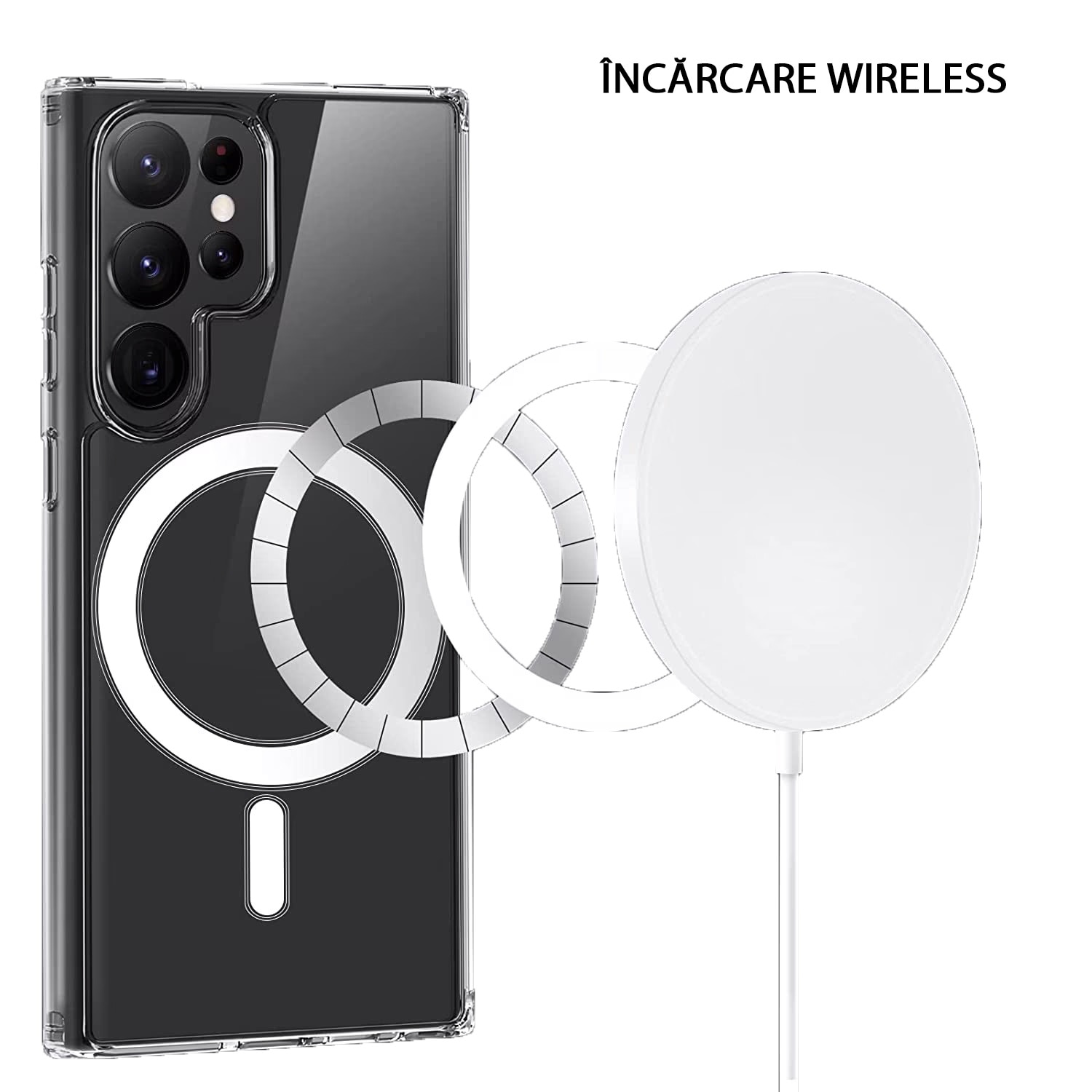 Husa pentru Samsung Galaxy S24 Ultra, compatibila incarcare wireless, Antisoc, Transparenta