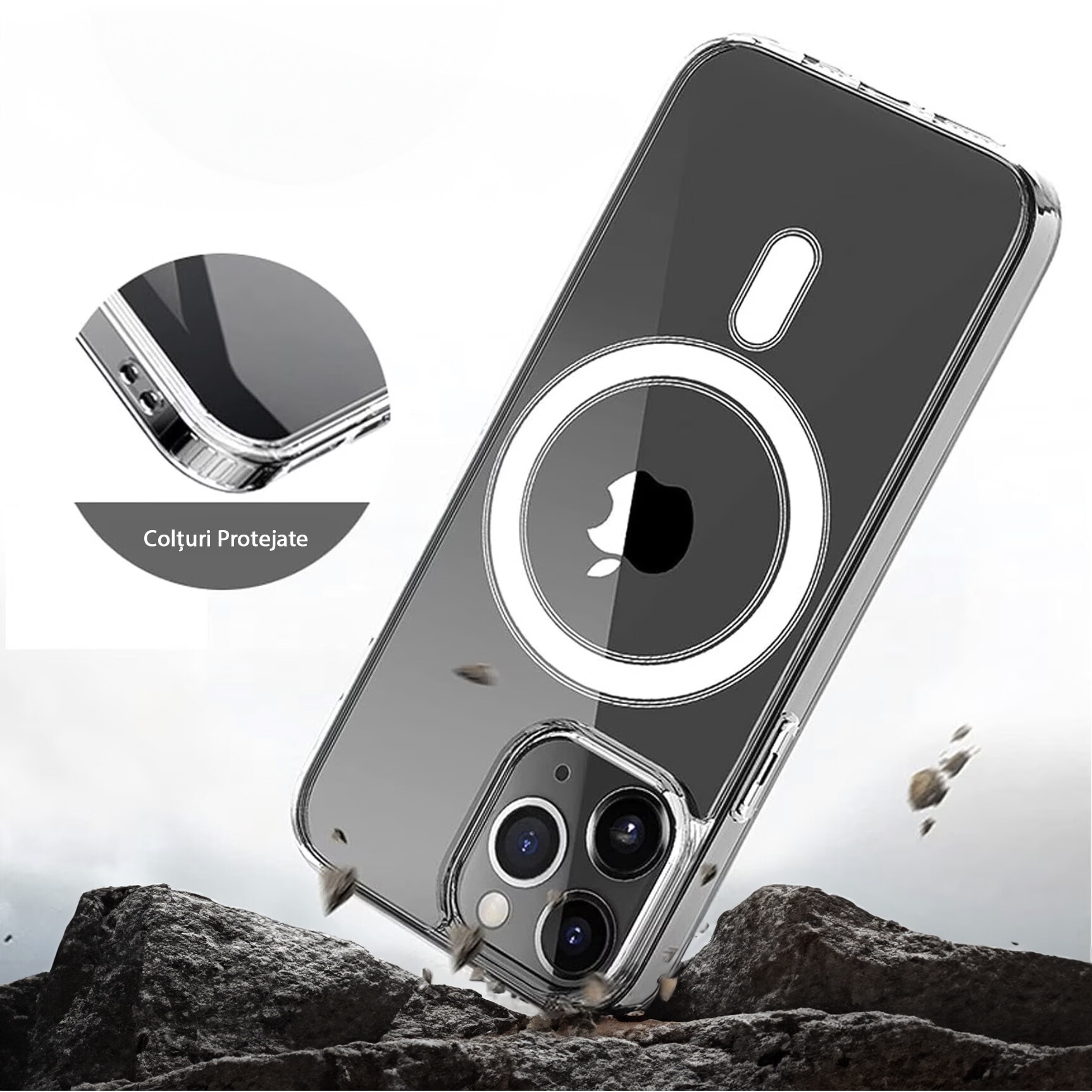 Husa pentru Iphone 15 Pro Max, compatibila incarcare wireless, Antisoc, Transparenta
