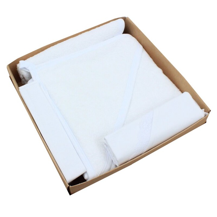 Trusou botez bumbac, 4 piese, alb