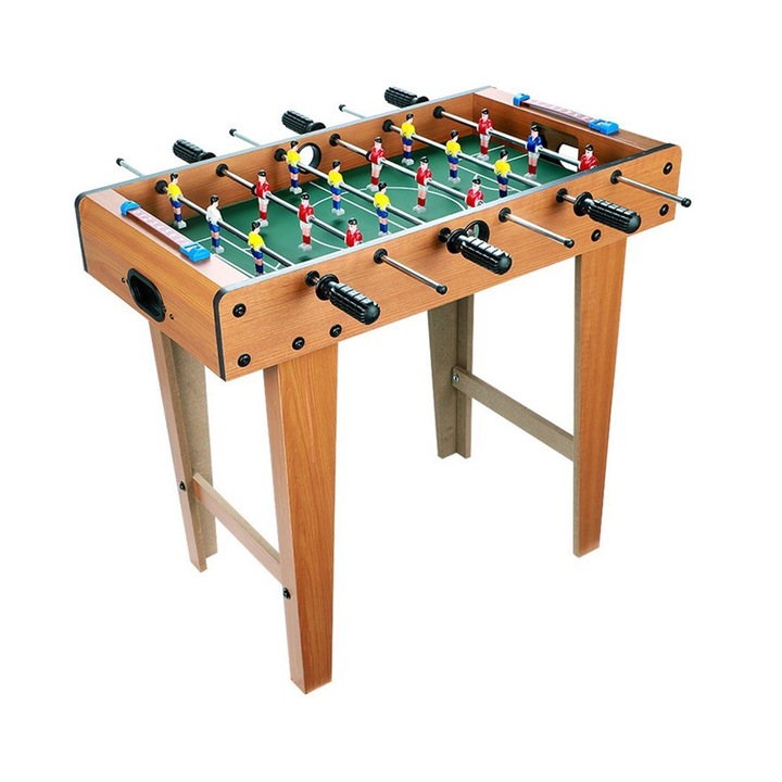 Masa de Fotbal cu Picioruse, cu Teren si 18 Jucatori, Comando Games, Tablou de Scor din Metal, Material Lemn si ABS, 69x34x65 cm, Lemn auriu