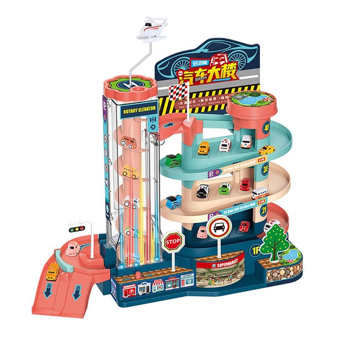 Set de jucarii parcari pentru masinute, 4 niveluri, dezvoltare abilitati motorii, multicolor, pentru copii