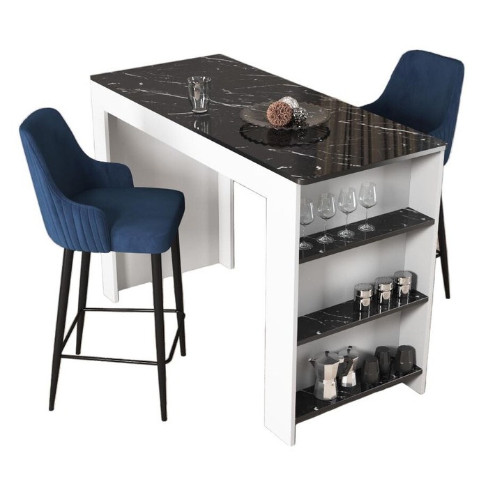 Set Masa Bar Neagra cu 4 scaune, Modella Talex Albastru L 133 x l 60 x h 97 cm