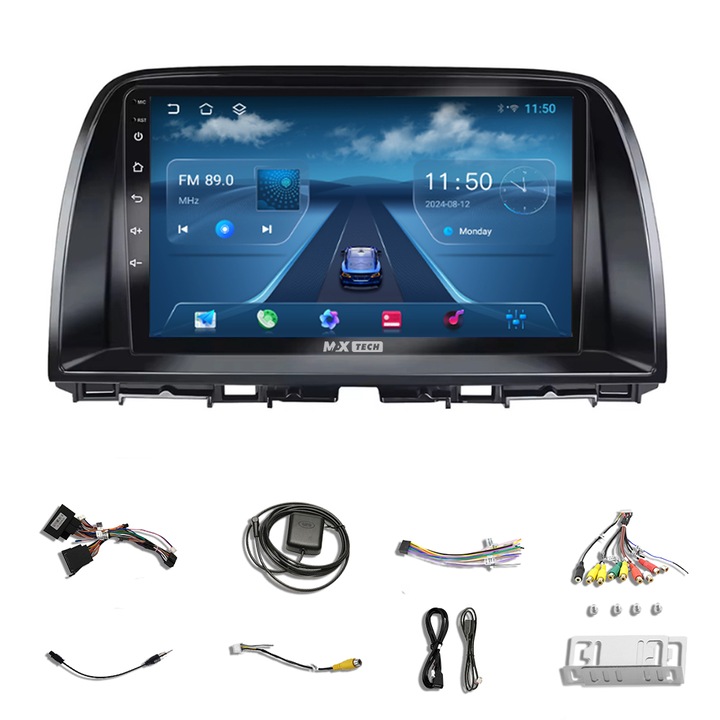 Навигация Mazda CX-5 2012-2017 посветена на Android, MaxTech®, Android 13, 9-инчов екран, GPS функции, Carplay, WIFI, Hifi, EQ, FM, RDS, DSP, Airplay, Mirrorscreen, Bluetooth, Waze, TouchScreen