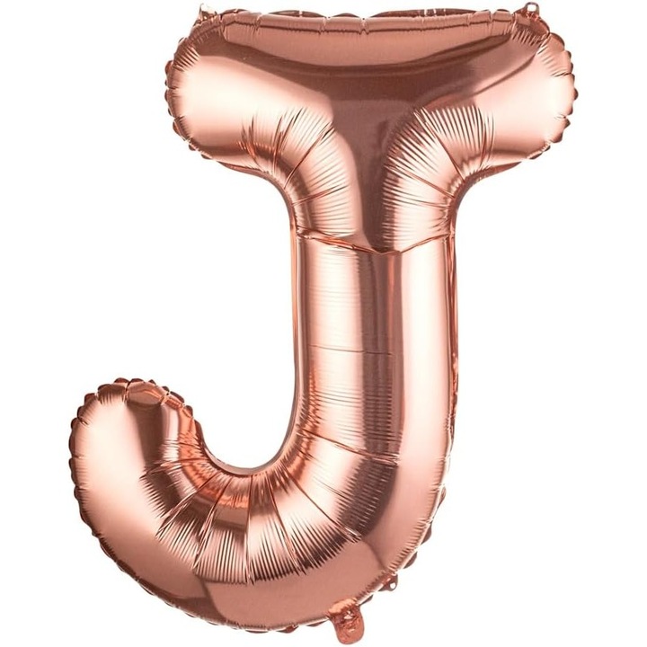 Balon Fólia Metalizált J betű, 80 cm, Felfújható héliummal vagy levegővel, Egyedi csomagolás, Szívószál mellékelve, Rose Gold