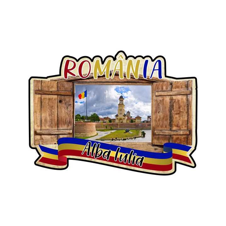 Magnet suvenir gift shop personalizat cu mesaj, romania alba iulia, model 153, din lemn