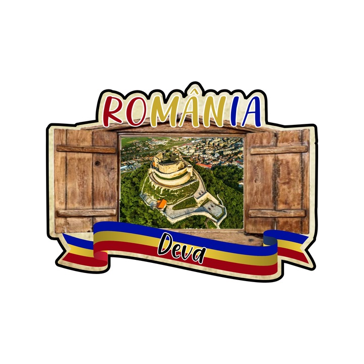 Magnet suvenir gift shop personalizat cu mesaj, romania deva, model 151, din lemn