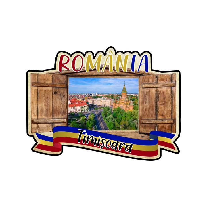 Magnet suvenir gift shop personalizat cu mesaj, romania timisoara, model 149, din lemn