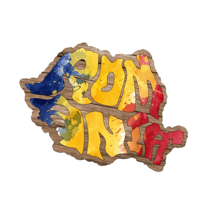 Magnet harta suvenir gift shop personalizat cu mesaj, Romania, model 20, din lemn