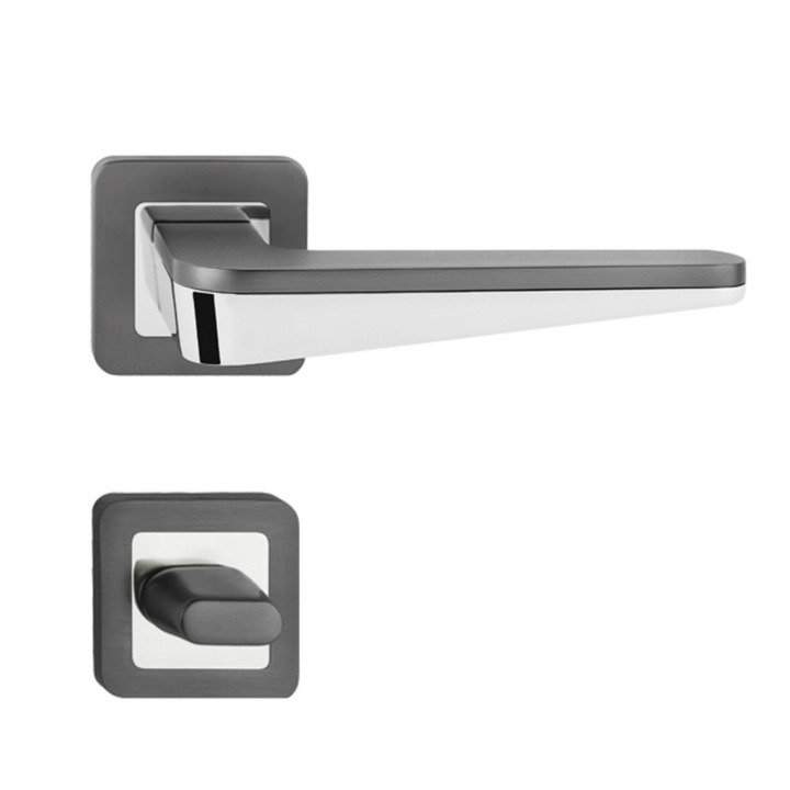 Maner pentru usa Duo crom grafit cu rozeta pentru wc