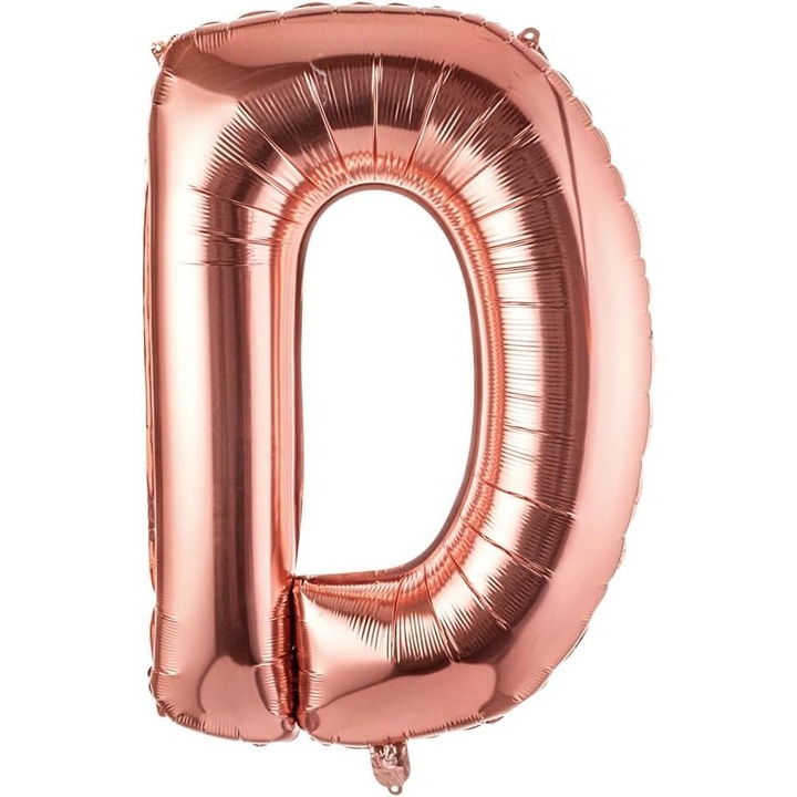 Balon Folie Metalizata Litera D, toolsy, 100 cm, Umflati cu Heliu sau Aer, Ambalaj Individual, Pai inclus, Rose Gold