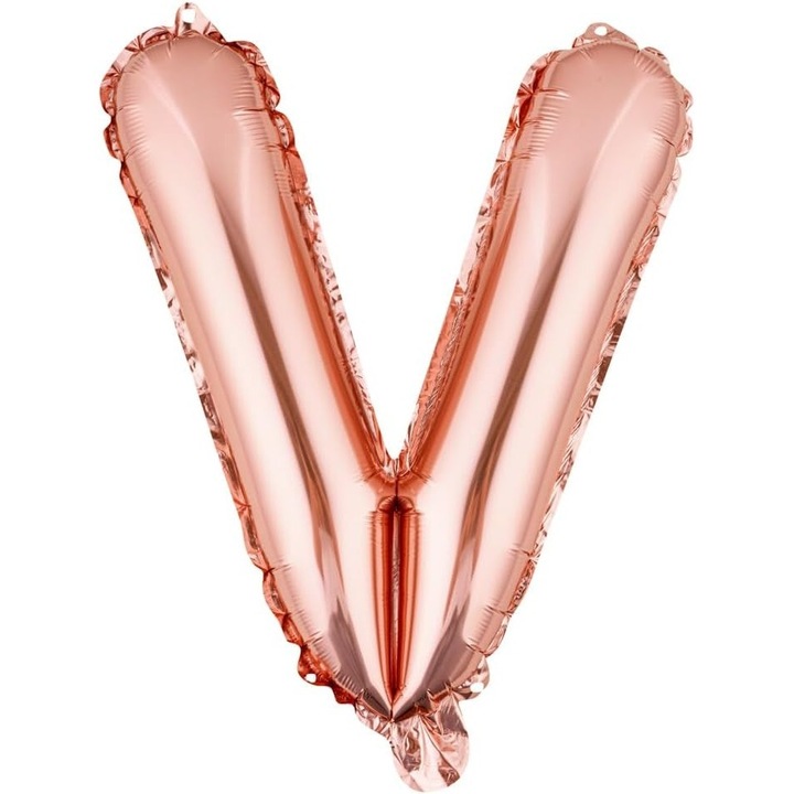 Lufi Fólia Fém Betű V, 100 cm, Felfújható Héliummal vagy Levegővel, Egyedi csomagolás, Szívószál mellékelve, Rose Gold