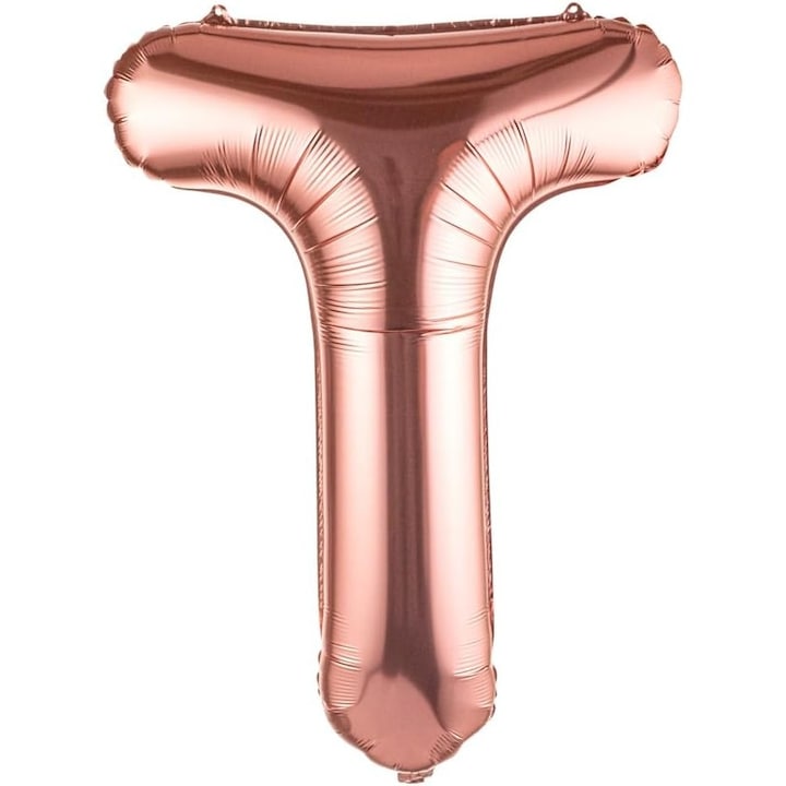 Fólia Lufi Fémbetű T, 100 cm, Felfújható Héliummal vagy Levegővel, Egyedi Csomagolás, Szívószál mellékelve, Rose Gold