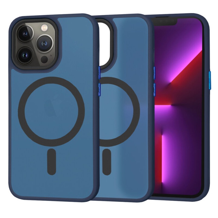 Защитен калъф, съвместим с Apple iPhone 11 Pro, HaloFrost II, съвместим с MagSafe, TPU, подсилени ръбове, тъмносин