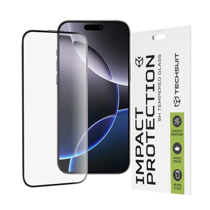 Folie Armor Shield iPhone 16 Pro Max készülékhez, Cipsir Safe, 111D Full Cover/Full Glue Glass, K8, törésálló kristály, intenzív sötét