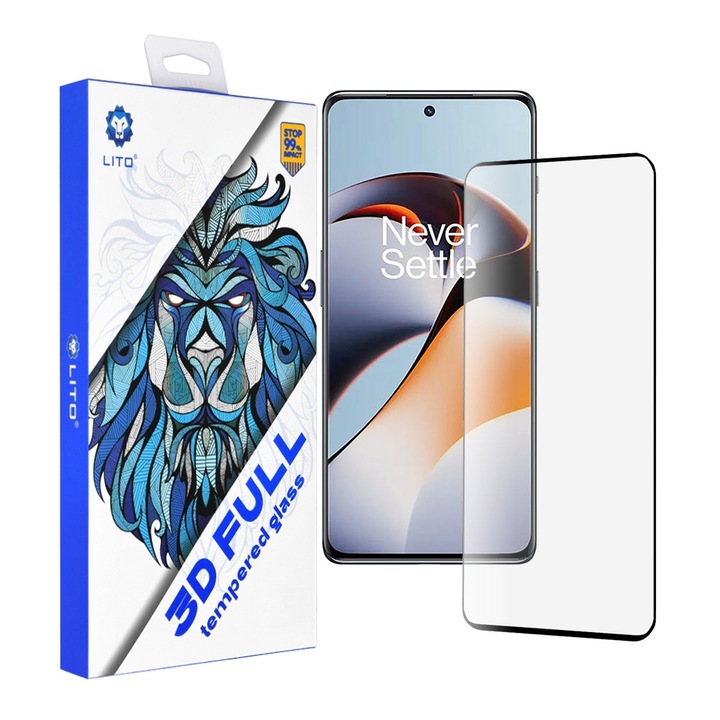 Калъф OnePlus 11R, за OnePlus 11R - Lito 3D Full Cover, E15, закалено стъкло, черен