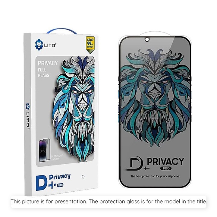 Glass shield Display pentru iPhone 16, Cipsir Protect, tru iPhone 16 - Lito D+ Pro Blind Angle, K55, Sticla, Deep Dark