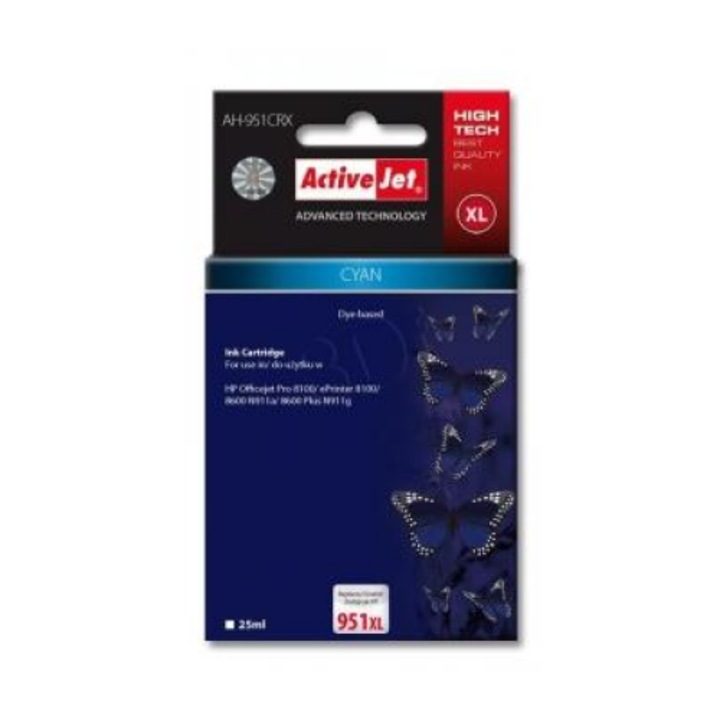 Cartus de cerneala, ActiveJet, compatibil cu HP CN046AE nr.951XL, 25 ml, Albastru cyan