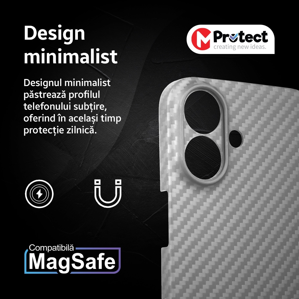 Husa de protectie Kevlar MProtect® Premium din fibra de aramida pentru Apple iPhone 16, Antisoc, Protectie camera, Ultra Safe, Carbon