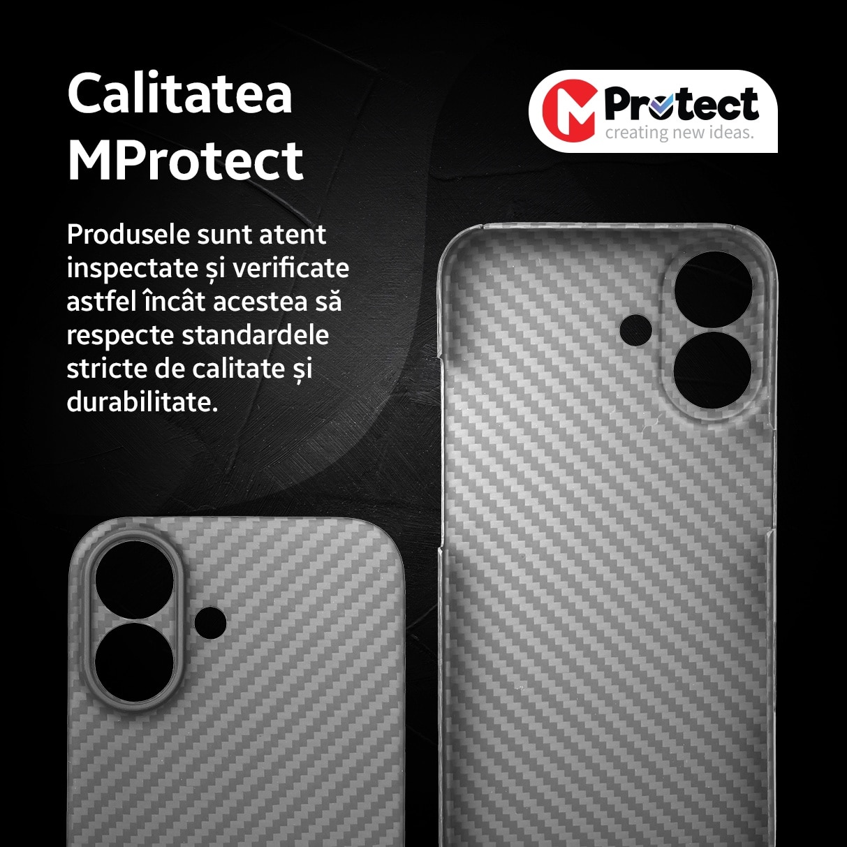 Husa de protectie Kevlar MProtect® Premium din fibra de aramida pentru Apple iPhone 16, Antisoc, Protectie camera, Ultra Safe, Carbon