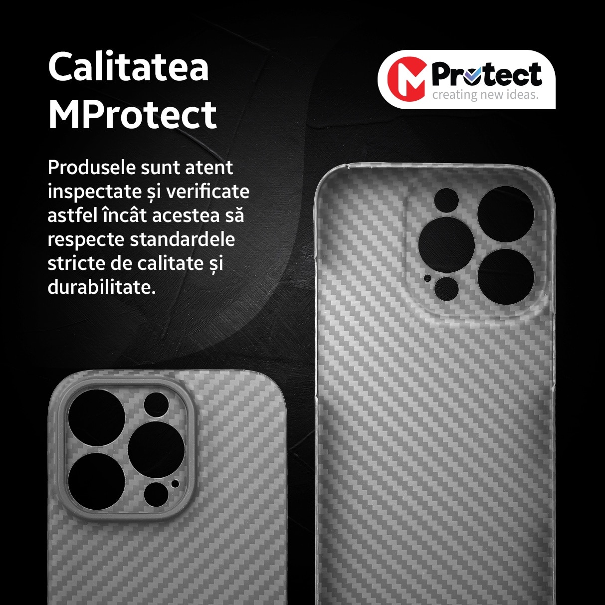 Husa de protectie Kevlar MProtect® Premium din fibra de aramida pentru Apple iPhone 16 Pro, Antisoc, Protectie camera, Ultra Safe, Carbon