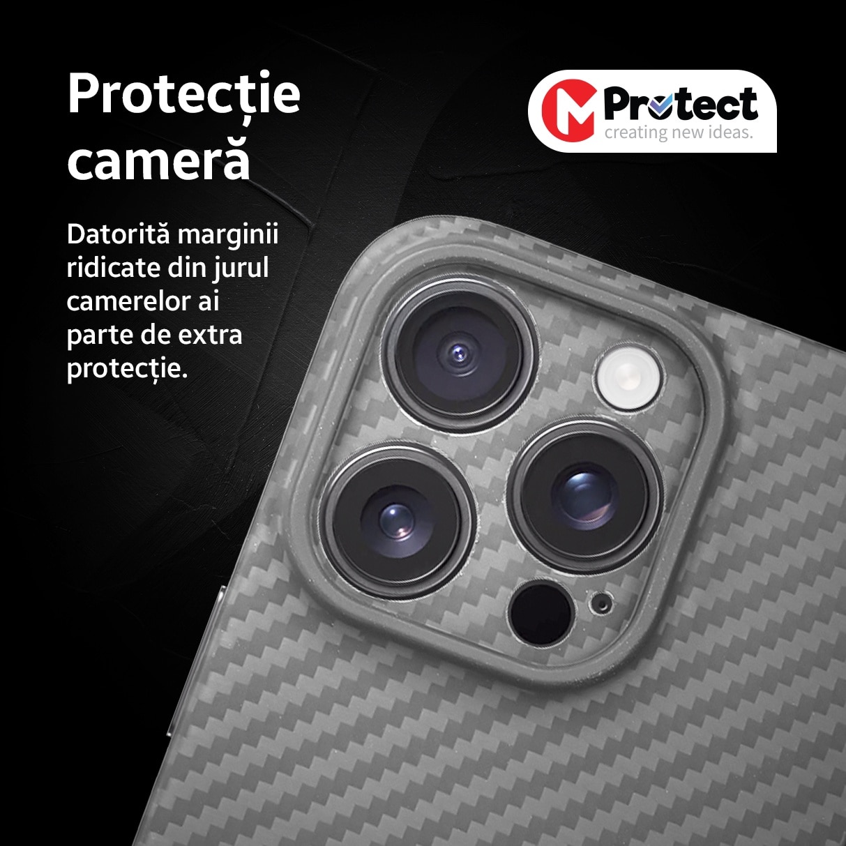 Husa de protectie Kevlar MProtect® Premium din fibra de aramida pentru Apple iPhone 16 Pro, Antisoc, Protectie camera, Ultra Safe, Carbon