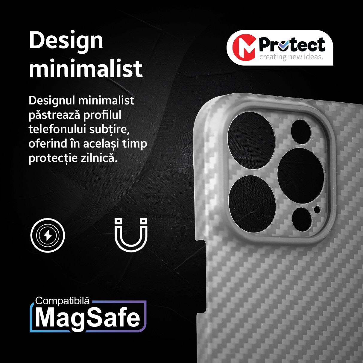 Husa de protectie Kevlar MProtect® Premium din fibra de aramida pentru Apple iPhone 16 Pro, Antisoc, Protectie camera, Ultra Safe, Carbon