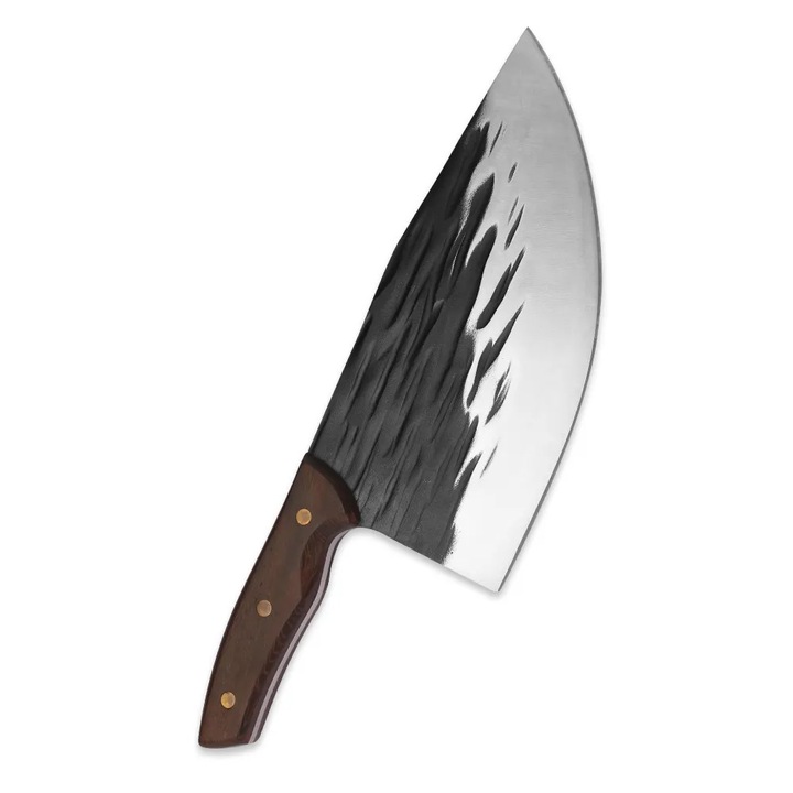 Cutit macelar otel inoxidabil forjat la rece, awwaline, 32 x 9.4 cm, lama 20 cm, Maro, Antiaderent, ideal pentru Dezosat, Filetat