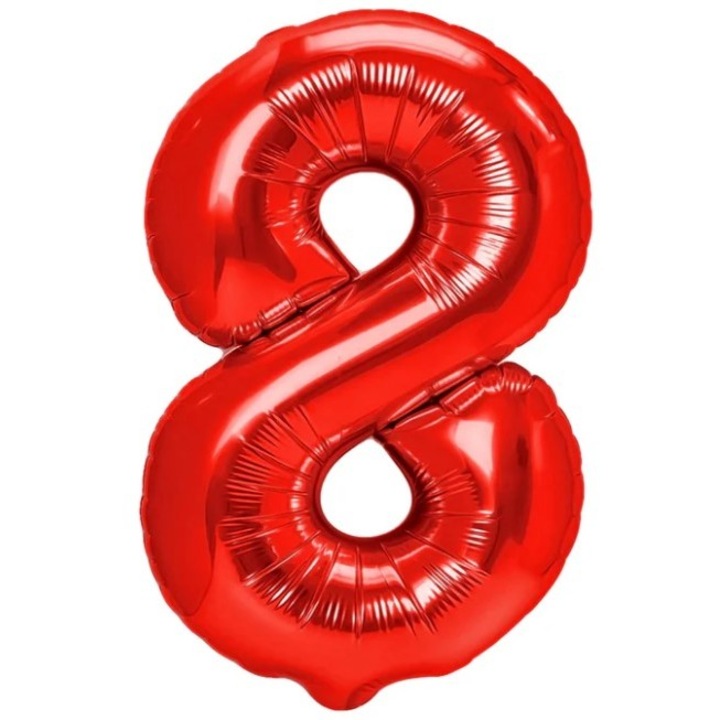 Flippy fémfóliás léggömb, figura, születésnapi téma 40 cm, egyedi csomagolás, szalmával együtt, felfújható levegővel vagy héliummal, piros, 8-as szám