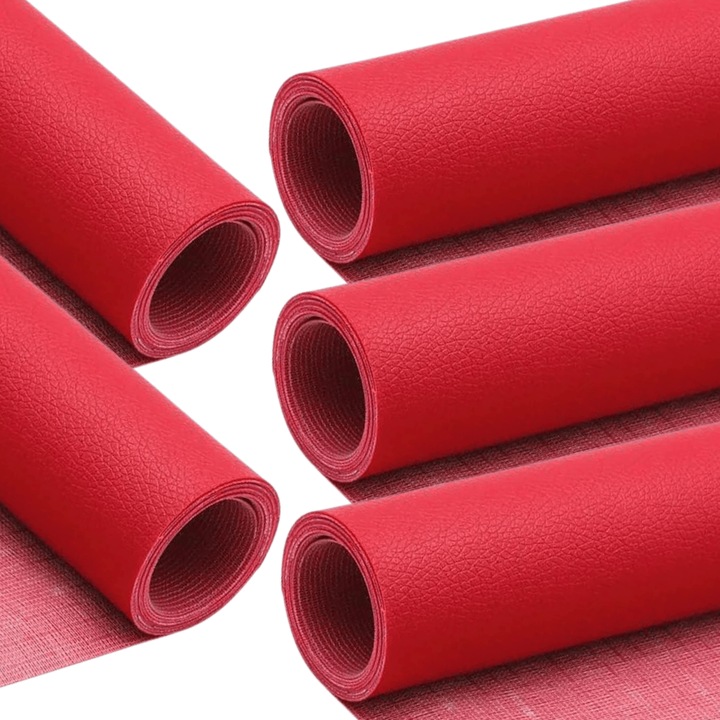 Set 5 Bucati de Folie din Piele Ecologica, Autoadeziva, pentru Reparatie Canapea, Fotolii, Scaune, Interior Autoturism, 50 x 138 cm, Rosu - MaffStuff