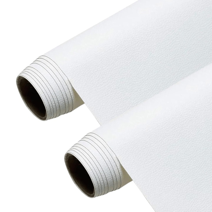 Set 2 Bucati de Folie din Piele Ecologica, Autoadeziva, pentru Reparatie Canapea, Fotolii, Scaune, Interior Autoturism, 50 x 138 cm, Alb- MaffStuff