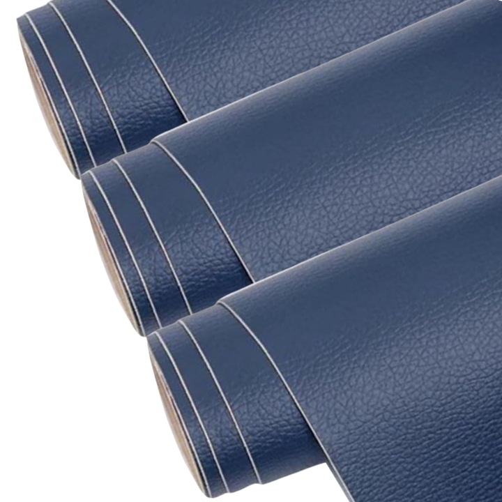 Set 3 Bucati de Folie din Piele Ecologica, Autoadeziva, pentru Reparatie Canapea, Fotolii, Scaune, Interior Autoturism, 50 x 138 cm, Albastru Marin - MaffStuff