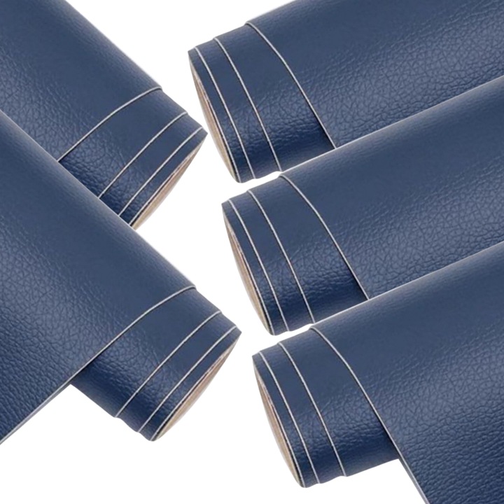 Set 5 Bucati de Folie din Piele Ecologica, Autoadeziva, pentru Reparatie Canapea, Fotolii, Scaune, Interior Autoturism, 50 x 138 cm, Albastru Marin - MaffStuff