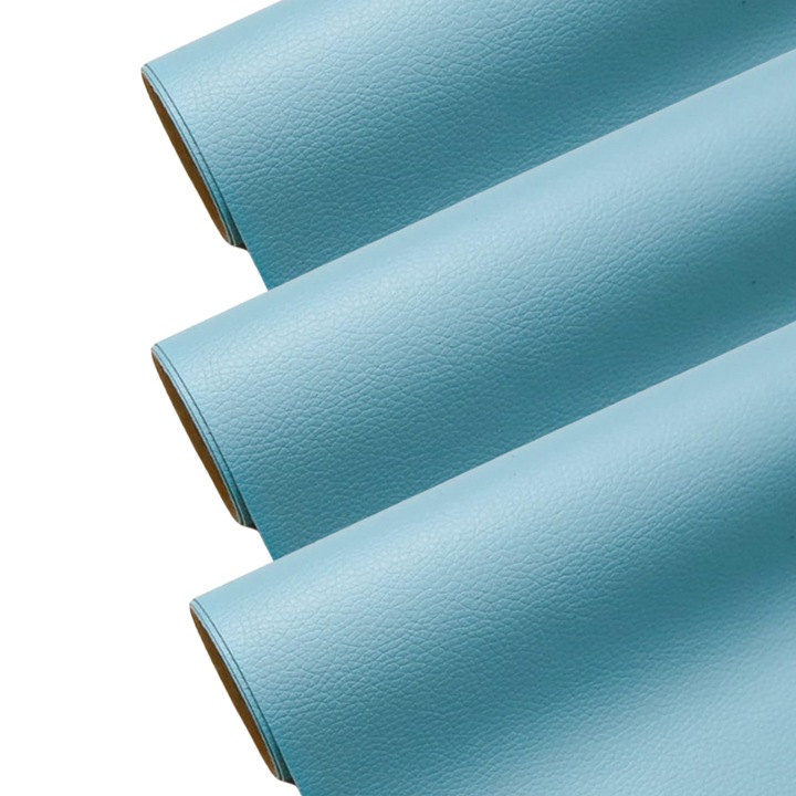 Set 3 Bucati de Folie din Piele Ecologica, Autoadeziva, pentru Reparatie Canapea, Fotolii, Scaune, Interior Autoturism, 50 x 138 cm, Bleu Deschis - MaffStuff