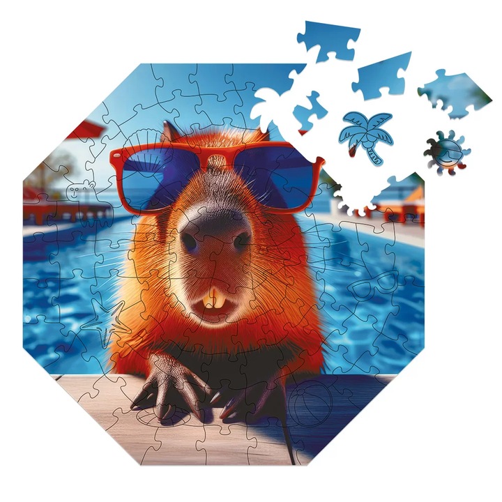 Дървен пъзел Milliwood, серия Funnymals, 90 части, Капибара на плаж