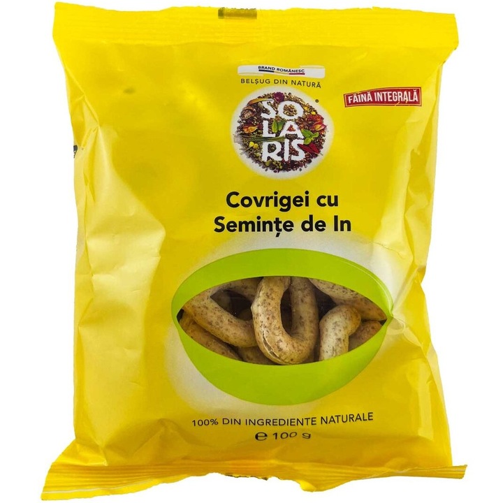 Covrigei integrali cu seminte de in si rozmarin, fara aditivi, fara conservanti, 100% naturali, 100g, Solaris Plant