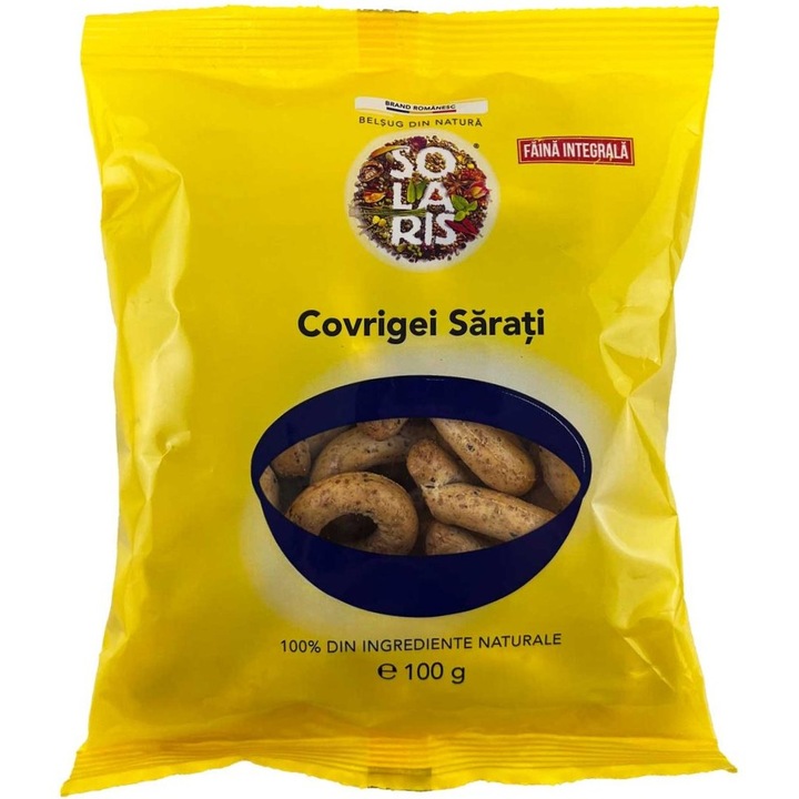 Covrigei integrali sarati clasici, fara aditivi, fara conservanti, 100% naturali, 100g, Solaris Plant