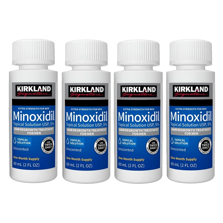 Разтвор Kirkland Minoxidil 5%, лечение срещу косопад и растеж на брада, Пакет 4 месец (4x 60 мл)