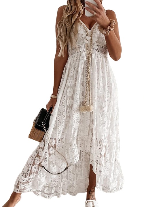 Rochie de vara dama, Cozevdnt, Poliester, Alb