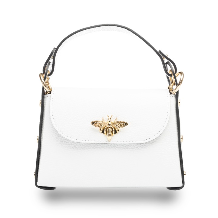 Дамска чанта естествена кожа Ирис, Бял, 6*20*13