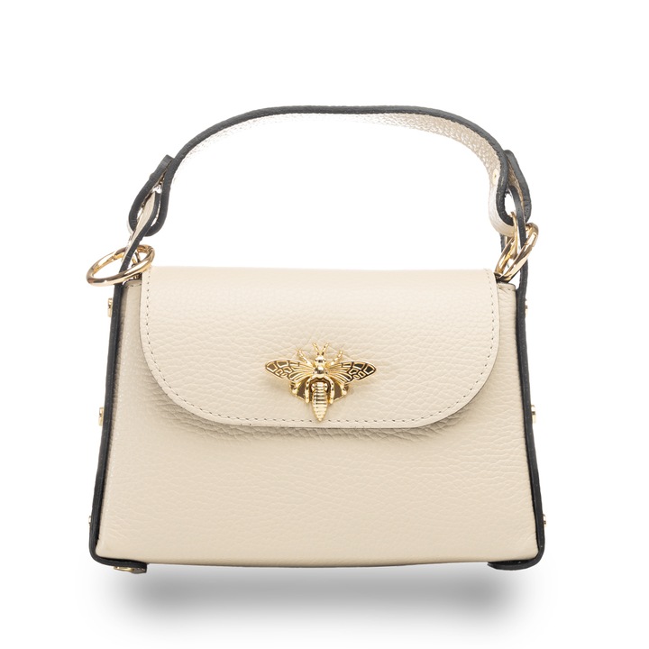 Дамска чанта естествена кожа Ирис, Бежов, 6*20*13