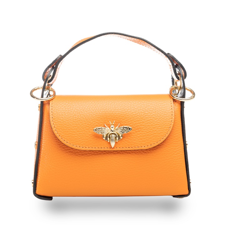 Дамска чанта естествена кожа Ирис, Оранжев, 6*20*13