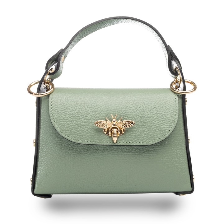 Дамска чанта естествена кожа Ирис, Бледозелен, 6*20*13