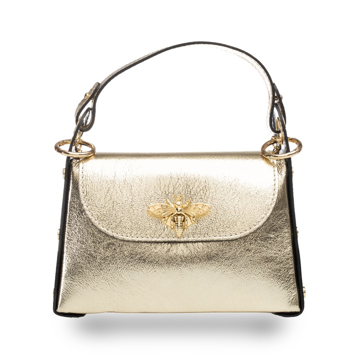 Дамска чанта естествена кожа Ирис, Златист, 6*20*13