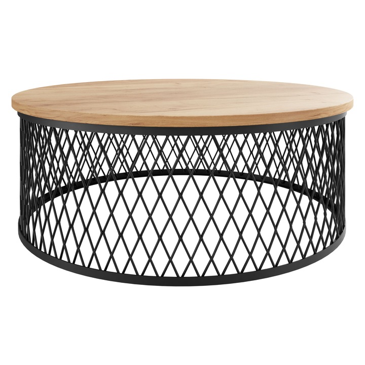 Masuta pentru cafea Nizzorte, 75x75x30 cm, negru / stejar craft auriu, Mirjan24