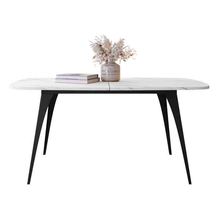Masa extensibila Prizino, 160x90x76 cm, negru / marmura bianco, Mirjan24