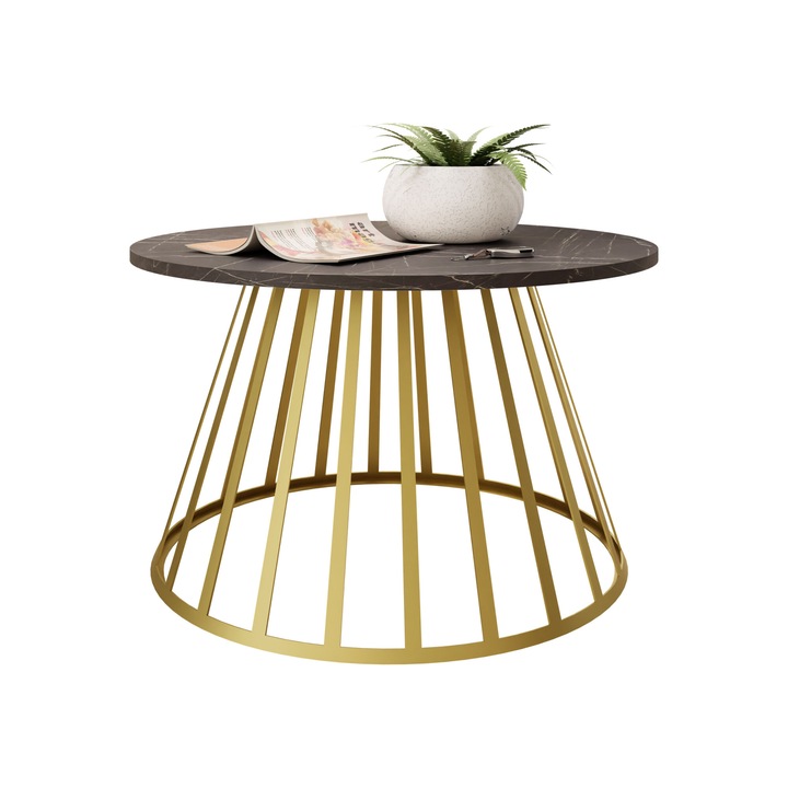 Masuta pentru cafea Ogirute, 75x75x45 cm, auriu / black pietra grigia, Mirjan24